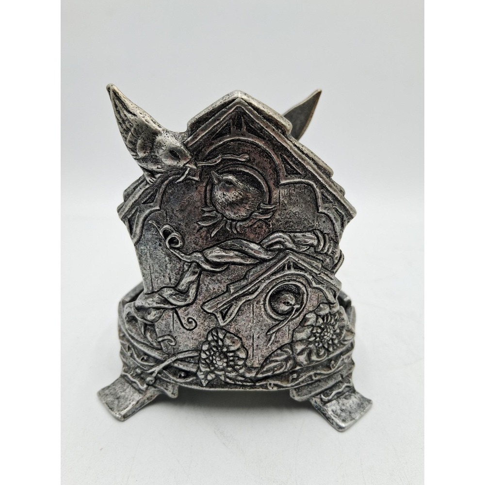 Vintage 1997 Carson Pewter Jar Large Candle Holder Bird Houses and Birds